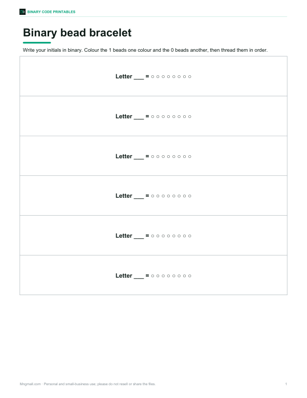 Preview of Printable Binary Bracelet Design